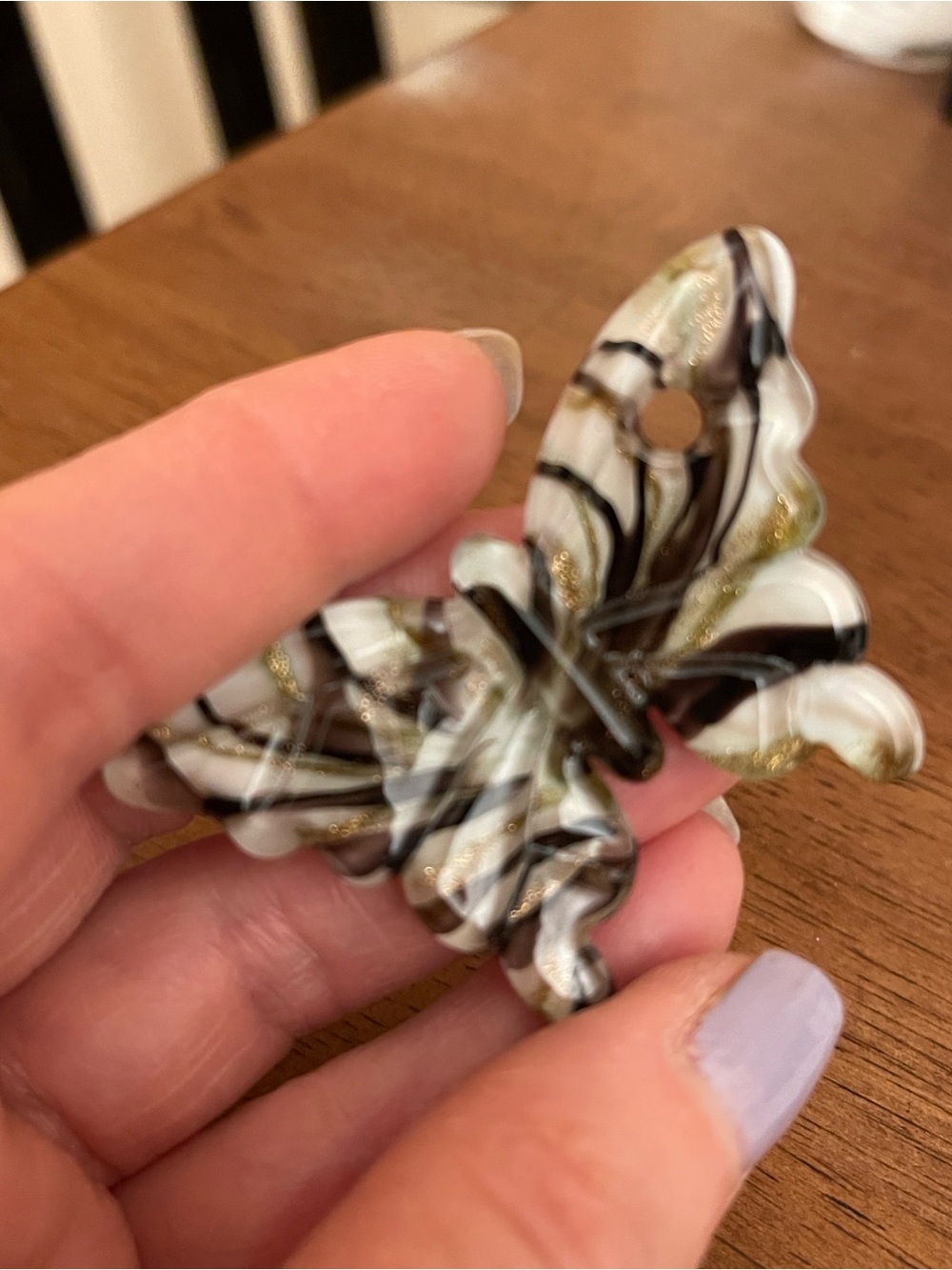 NEW! Handmade Glass Butterfly Accent in White, Black & Gold
